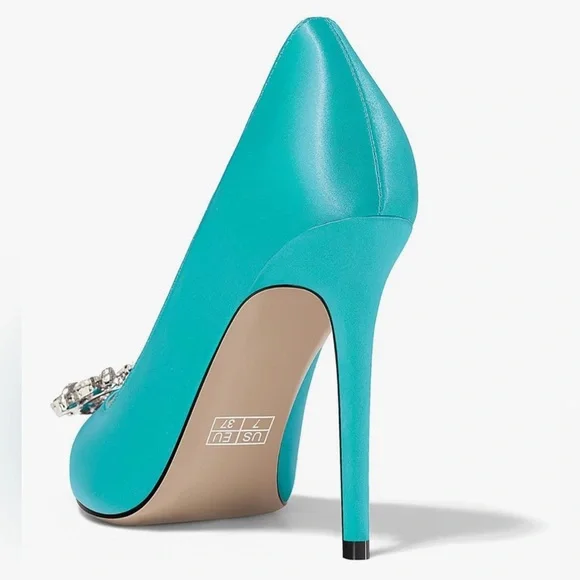 SOLD ***Tiffany blue 4 inch stiletto circular rhinestone buckle embellishment - Picture 2 of 11